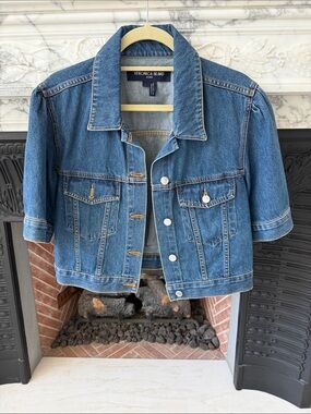 Veronica Beard Large Blue Cropped Short-Sleeve Denim Jacket